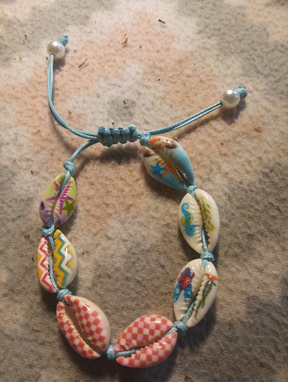 🐚Hand-Painted Blue Cord Shell Bracelet with Multicolor Shells 🐚